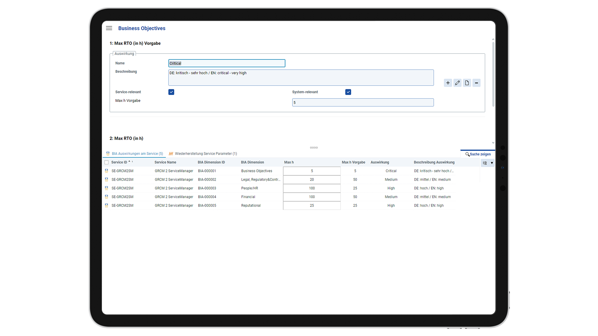 GRCM - Business impact analysis